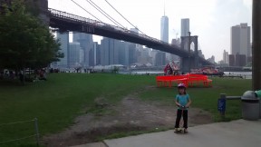 Eliza scoots to the Brooklyn Bridge
